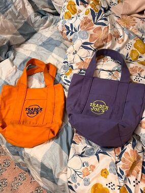Trader Joe's Small Canvas Tote Bag in Orange and Purple